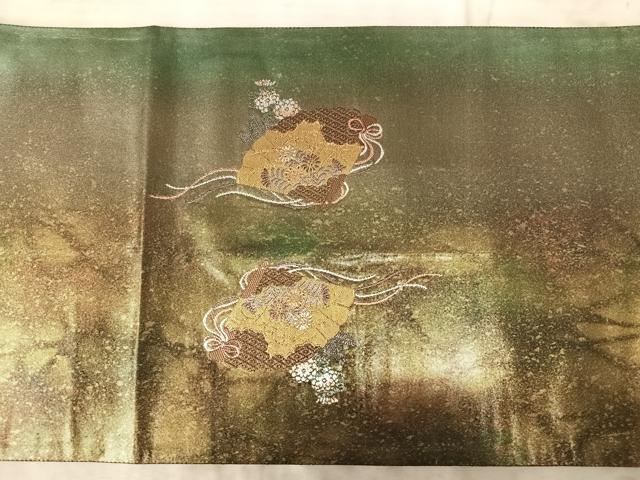 平和屋着物◎太鼓柄袋帯 唐織 扇面花文 引箔 正絹 逸品 AAAZ5914yx