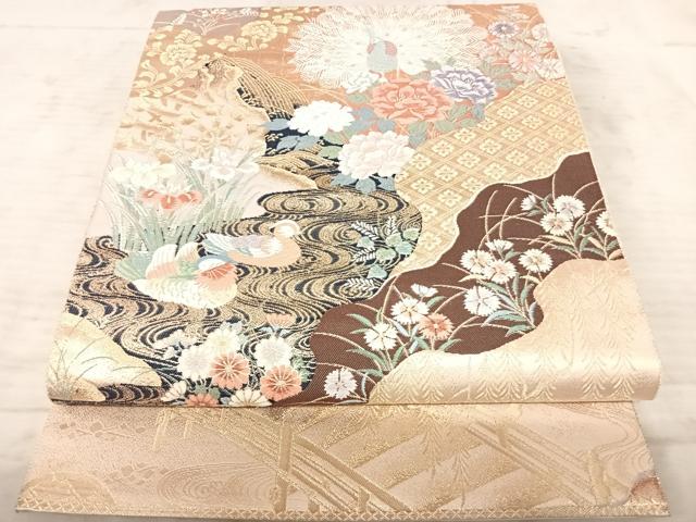 平和屋着物◎六通柄袋帯 唐織 孔雀花文 金糸 正絹 逸品 AAAZ5924yx