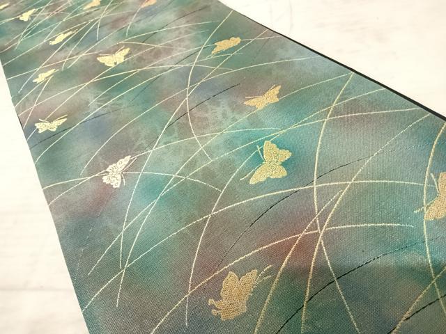 平和屋着物◎六通柄袋帯 舞蝶文 金糸 引箔 正絹 逸品 AAAZ5927yx