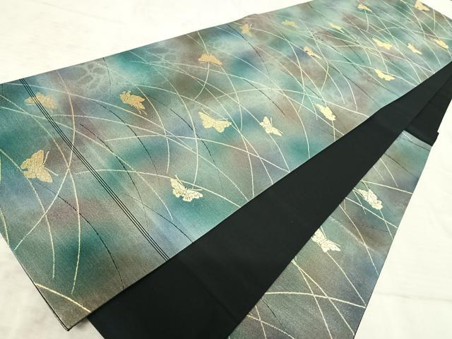 平和屋着物◎六通柄袋帯 舞蝶文 金糸 引箔 正絹 逸品 AAAZ5927yx