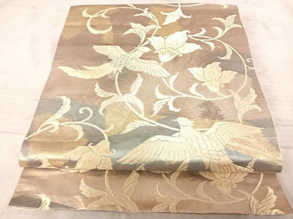 平和屋着物◎六通柄袋帯 更紗花鳥文 金糸 引箔 正絹 逸品 AAAZ5928yx
