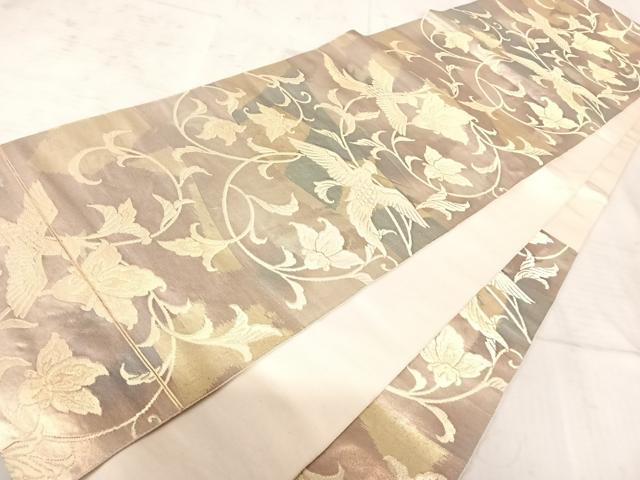 平和屋着物◎六通柄袋帯 更紗花鳥文 金糸 引箔 正絹 逸品 AAAZ5928yx