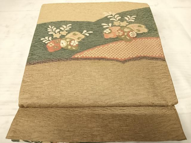 平和屋着物◎太鼓柄袋帯　草花文　正絹　逸品　AAAZ5934yx