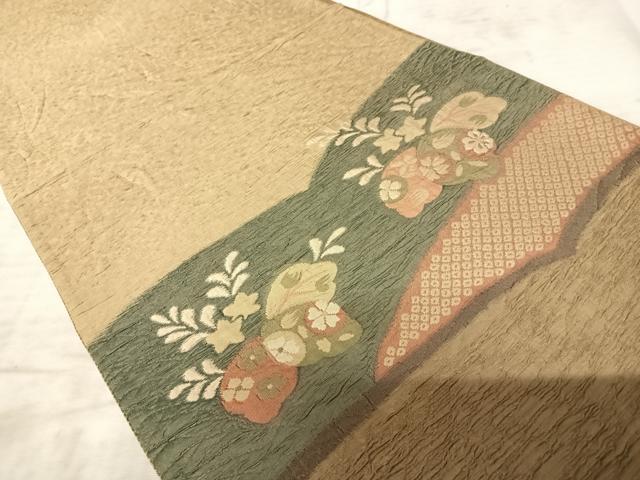 平和屋着物◎太鼓柄袋帯　草花文　正絹　逸品　AAAZ5934yx