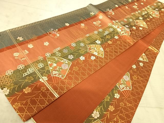 平和屋着物◎全通柄袋帯 唐織 扇面花文 金糸 正絹 逸品 AAAZ5944yx