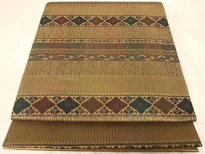 平和屋着物◎全通柄袋帯 横段花文 正絹 逸品 AAAZ5945yx