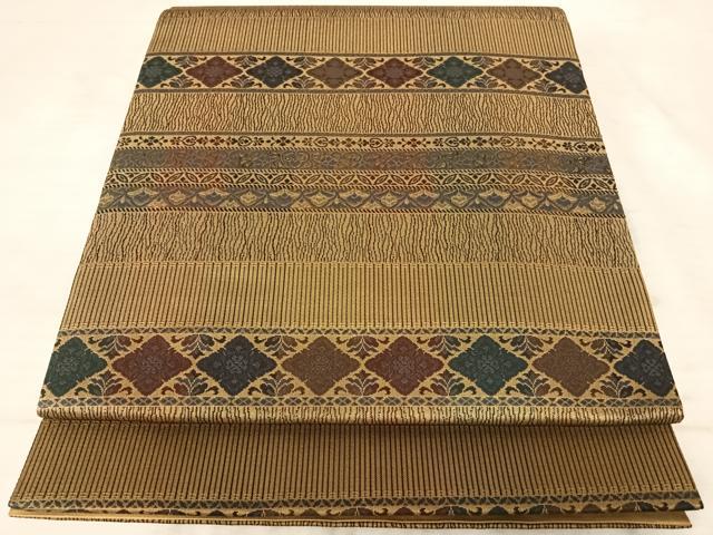 平和屋着物◎全通柄袋帯 横段花文 正絹 逸品 AAAZ5945yx