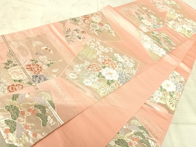 平和屋着物◎六通柄袋帯 唐織 慶長色紙文 金銀糸 正絹 逸品 AAAZ5946yx