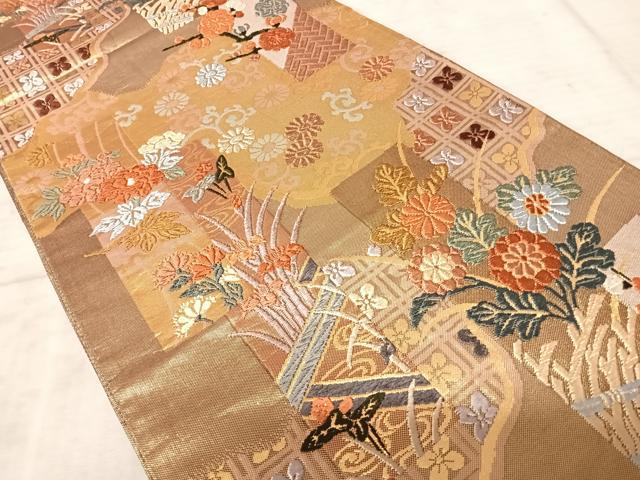 平和屋着物◎六通柄袋帯　唐織　草花文　金糸　正絹　逸品　AAAZ5947yx