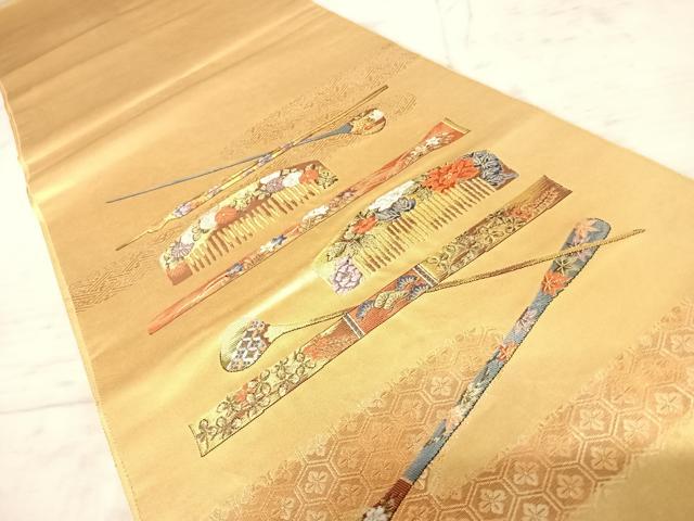 平和屋着物◎太鼓柄袋帯　唐織　簪　金糸　正絹　逸品　AAAZ5949yx