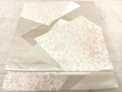 平和屋着物◎六通柄袋帯 唐織 色紙重ね花文 銀糸 正絹 逸品 AAAZ5954yx