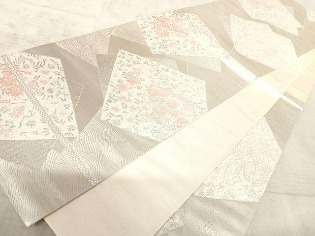 平和屋着物◎六通柄袋帯 唐織 色紙重ね花文 銀糸 正絹 逸品 AAAZ5954yx