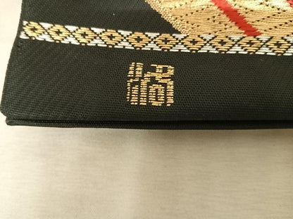 平和屋着物◎六通柄袋帯　唐織　立涌花文　黒地　金糸　正絹　逸品　AAAZ5959yx