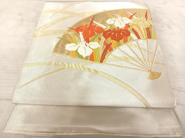 平和屋着物◎太鼓柄袋帯　唐織　扇面花文　金糸　正絹　逸品　AAAZ5960yx
