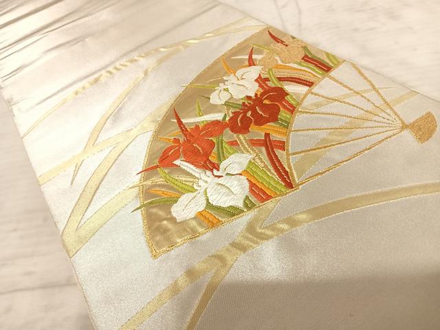 平和屋着物◎太鼓柄袋帯　唐織　扇面花文　金糸　正絹　逸品　AAAZ5960yx
