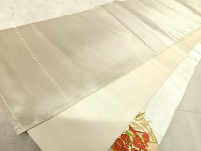 平和屋着物◎太鼓柄袋帯　唐織　扇面花文　金糸　正絹　逸品　AAAZ5960yx