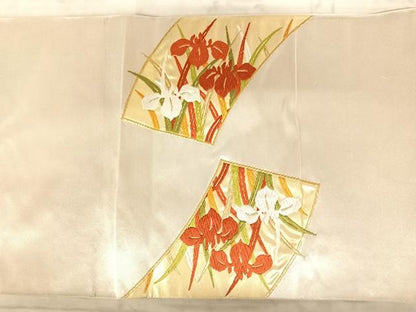 平和屋着物◎太鼓柄袋帯　唐織　扇面花文　金糸　正絹　逸品　AAAZ5960yx