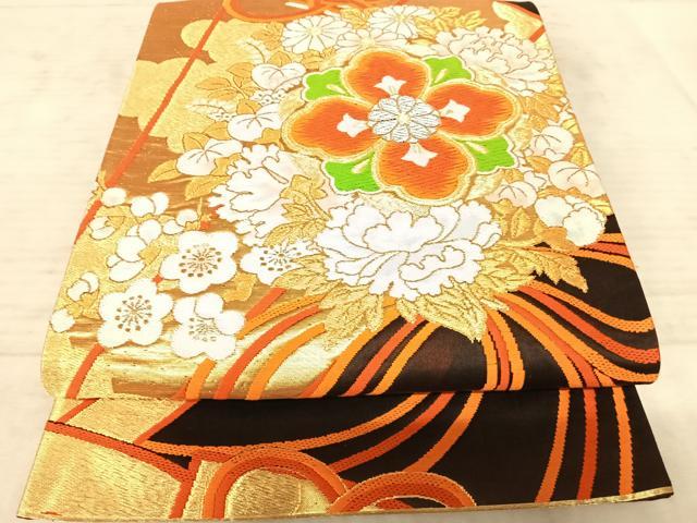 平和屋着物◎六通柄袋帯 唐織 草花文 金銀糸 正絹 逸品 AAAZ5966yx