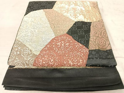 平和屋着物◎六通柄袋帯 切嵌花文 黒地 金銀糸 正絹 逸品 AAAZ5979yx