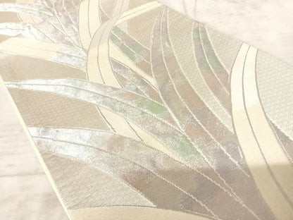 平和屋着物◎六通柄袋帯 草葉文 銀糸 正絹 逸品 AAAZ5997yx