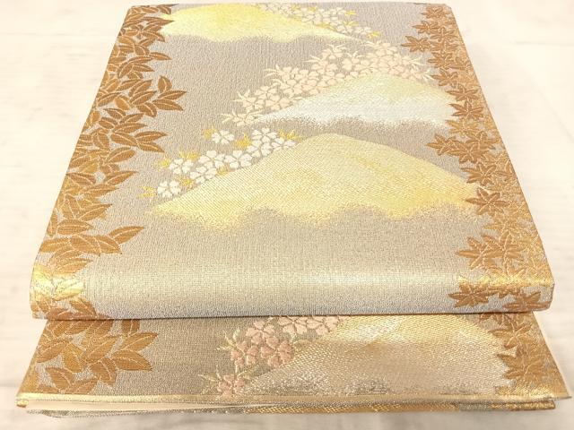 平和屋着物◎六通柄袋帯　遠山花文　金糸　正絹　逸品　AAAZ5999yx