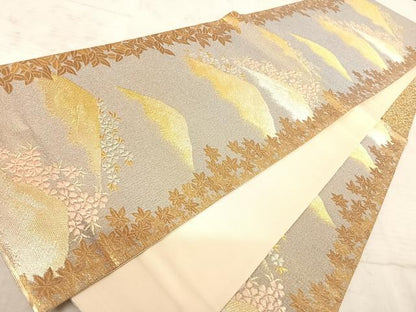 平和屋着物◎六通柄袋帯　遠山花文　金糸　正絹　逸品　AAAZ5999yx