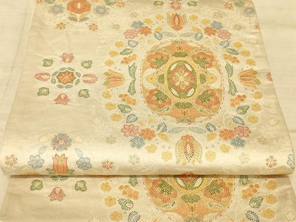 平和屋着物◎六通柄袋帯 飾花文 金糸 正絹 逸品 AAAZ6218cs