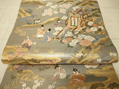 平和屋着物◎六通柄袋帯 唐織 王朝行幸文 金糸 正絹 逸品 AAAZ6227cs