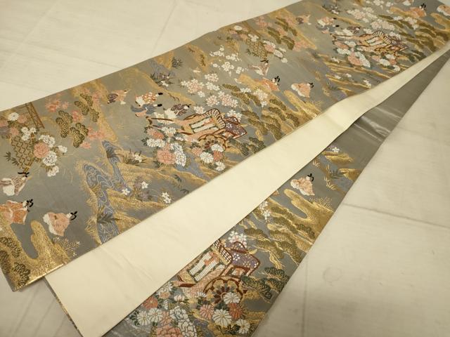 平和屋着物◎六通柄袋帯 唐織 王朝行幸文 金糸 正絹 逸品 AAAZ6227cs