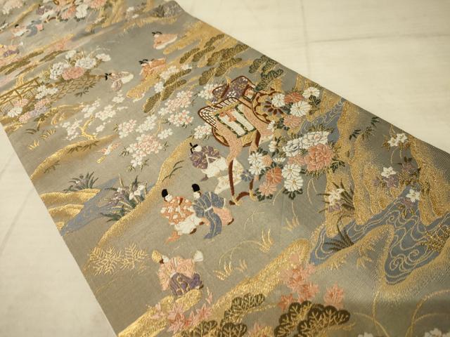 平和屋着物◎六通柄袋帯 唐織 王朝行幸文 金糸 正絹 逸品 AAAZ6227cs