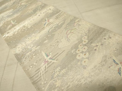 平和屋着物◎六通柄袋帯　唐織　花鳥文　銀糸　正絹　逸品　AAAZ6229cs