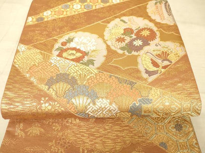 平和屋着物◎六通柄袋帯　雪輪花文　金糸　正絹　逸品　AAAZ6243cs
