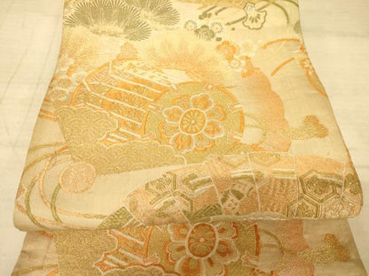 平和屋着物◎アンティーク　両面全通京袋帯　吉祥花文　正絹　逸品　AAAZ6266cs