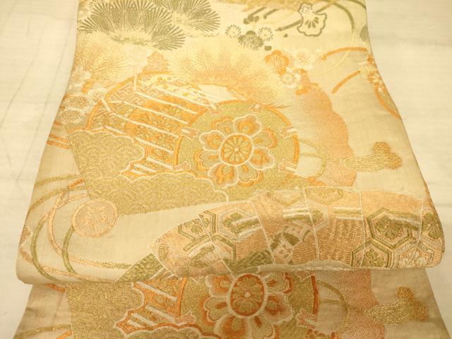 平和屋着物◎アンティーク　両面全通京袋帯　吉祥花文　正絹　逸品　AAAZ6266cs
