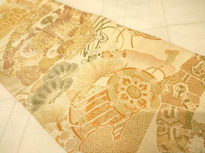 平和屋着物◎アンティーク　両面全通京袋帯　吉祥花文　正絹　逸品　AAAZ6266cs