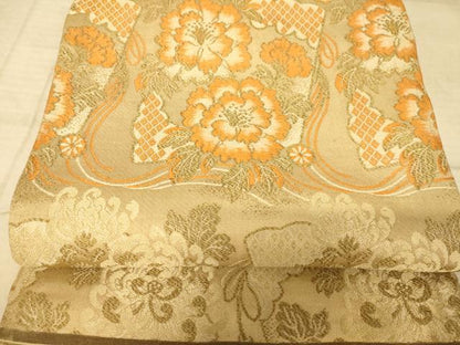 平和屋着物◎アンティーク　両面全通京袋帯　吉祥花文　正絹　逸品　AAAZ6266cs