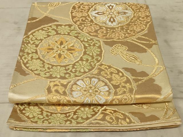 平和屋着物◎六通柄袋帯 花絵皿文 金銀糸 正絹 逸品 AAAZ6290ou