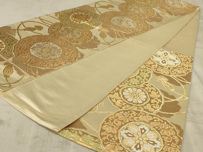 平和屋着物◎六通柄袋帯 花絵皿文 金銀糸 正絹 逸品 AAAZ6290ou