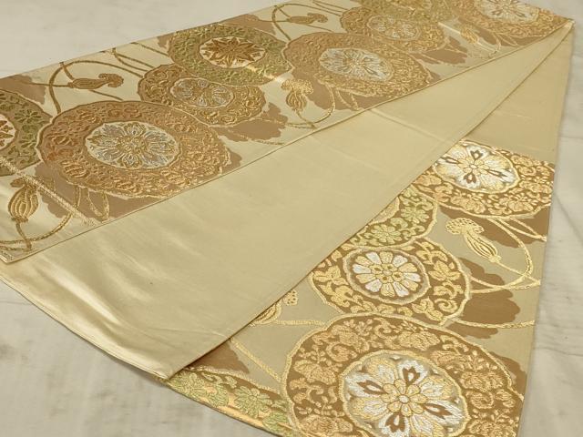 平和屋着物◎六通柄袋帯 花絵皿文 金銀糸 正絹 逸品 AAAZ6290ou