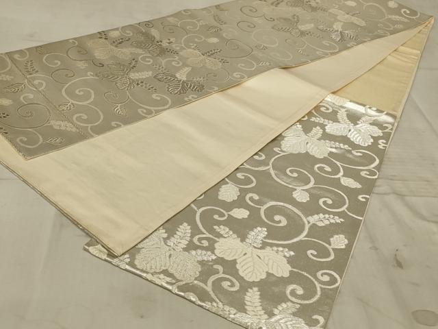 平和屋着物◎六通柄袋帯　唐織　蔦の葉文　銀糸　正絹　逸品　AAAZ6296ou