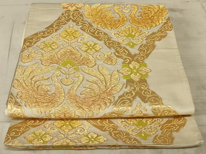 平和屋着物◎六通柄袋帯 花鳥文 金糸 正絹 逸品 AAAZ6297ou