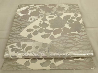 平和屋着物◎西陣　服部織物謹製　六通柄袋帯　こはく錦　手工芸　草花文　正絹　逸品　AAAZ6309ou