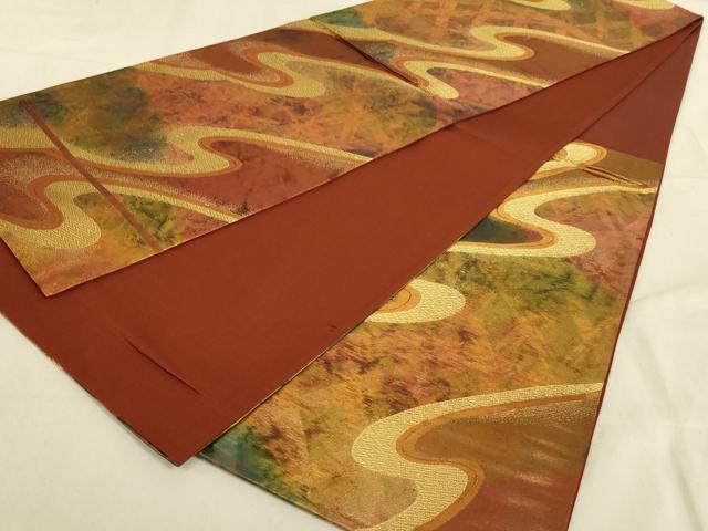 平和屋着物◎六通柄袋帯　流水文　金糸　正絹　逸品　AAAZ6313ou