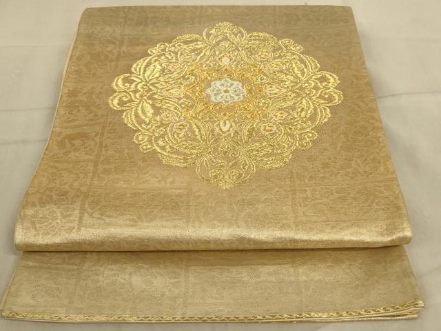 平和屋着物◎六通柄袋帯　正倉院花文　金糸　正絹　逸品　AAAZ6315ou