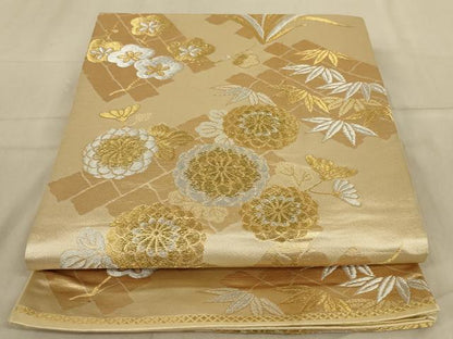 平和屋着物◎六通柄袋帯　草花文　金銀糸　正絹　逸品　AAAZ6316ou
