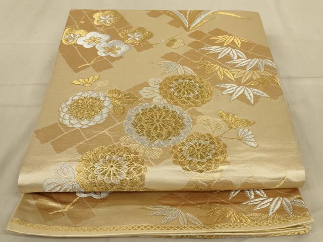 平和屋着物◎六通柄袋帯　草花文　金銀糸　正絹　逸品　AAAZ6316ou