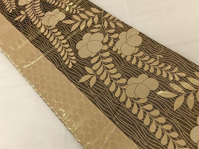 平和屋着物◎両面六通柄袋帯　吉祥花文　金糸　正絹　逸品　AAAZ6397mw