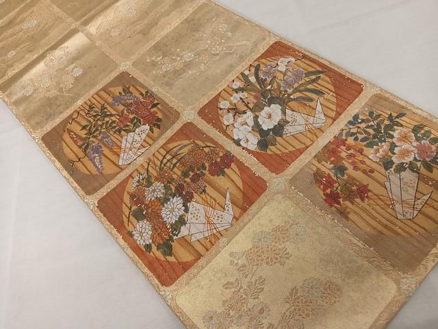 平和屋着物◎太鼓柄袋帯 手描き 天井花文 金糸 正絹 逸品 AAAZ6421mw