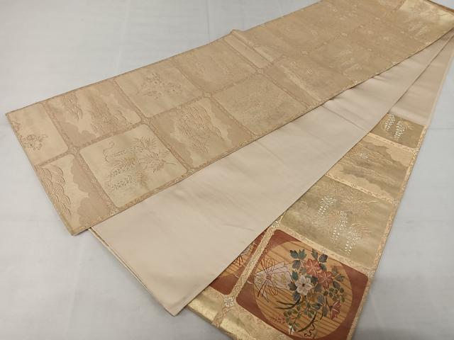 平和屋着物◎太鼓柄袋帯 手描き 天井花文 金糸 正絹 逸品 AAAZ6421mw