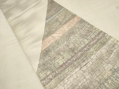 平和屋着物▼六通柄袋帯　石畳壁画文　銀糸　正絹　逸品　AAAZ6505wj
